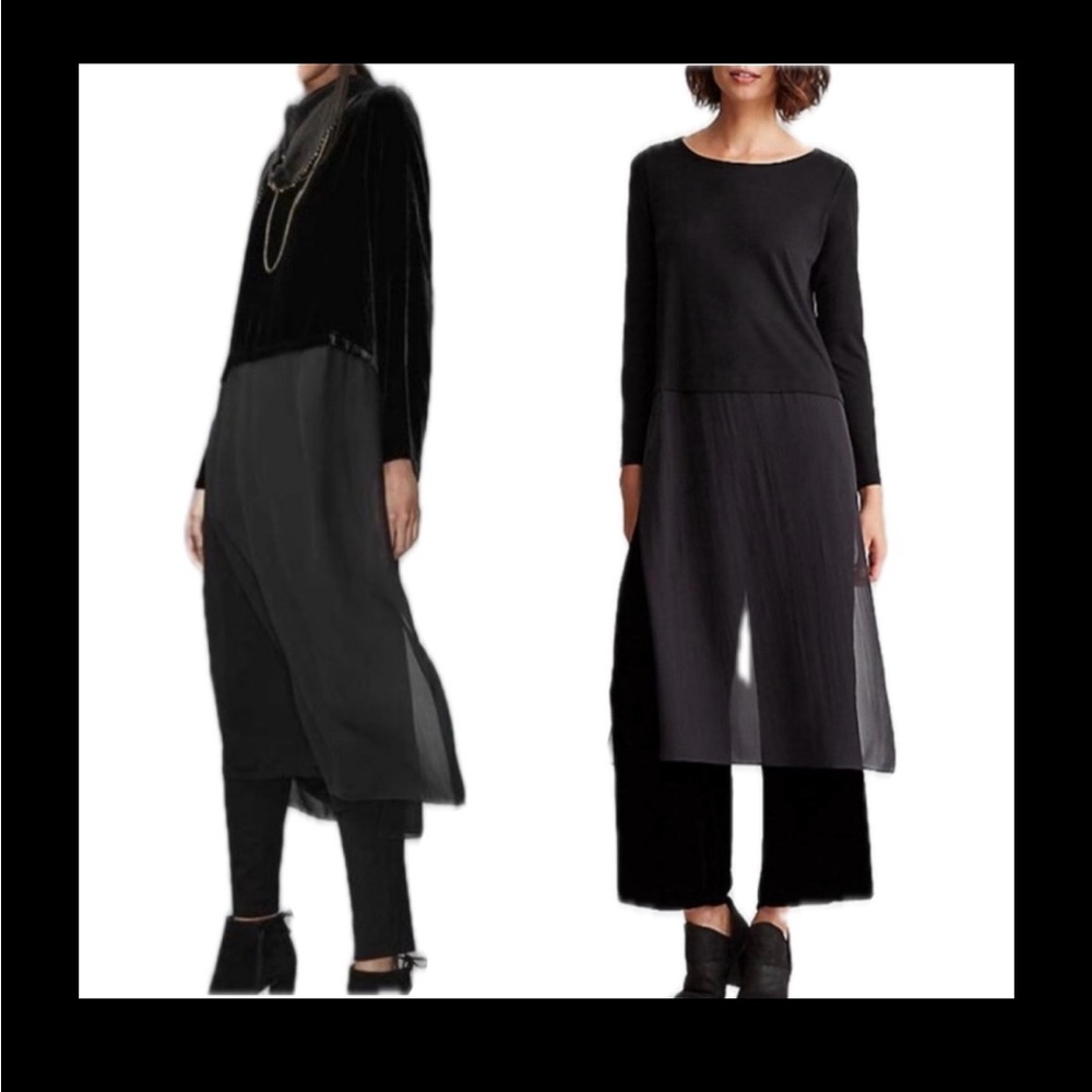 Eileen Fisher Velvet Silk Blend Ballet Neck Duster Black Maxi Dress